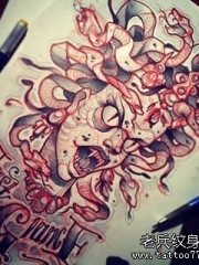 欧美school美杜莎字母纹身图案手稿