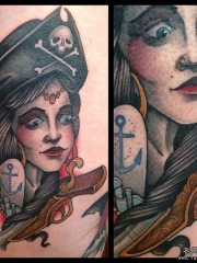 欧美school海盗女郎船锚纹身图案