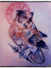 猫头鹰与梵花纹身图案手稿