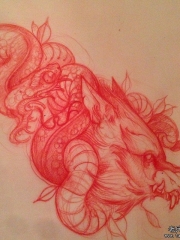 欧美school狼头蛇纹身图案手稿