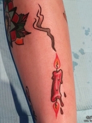 小腿欧美school燃烧的蜡烛纹身图案
