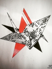 欧美千纸鹤几何纹身图案手稿