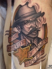 小腿欧美人像牛仔纹身图案