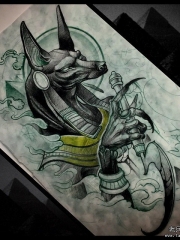 欧美school埃及神像纹身图案手稿