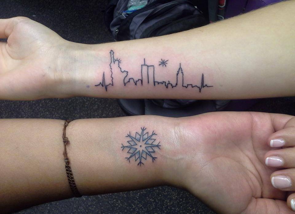 描绘城市标志建筑天际线的纹身图案