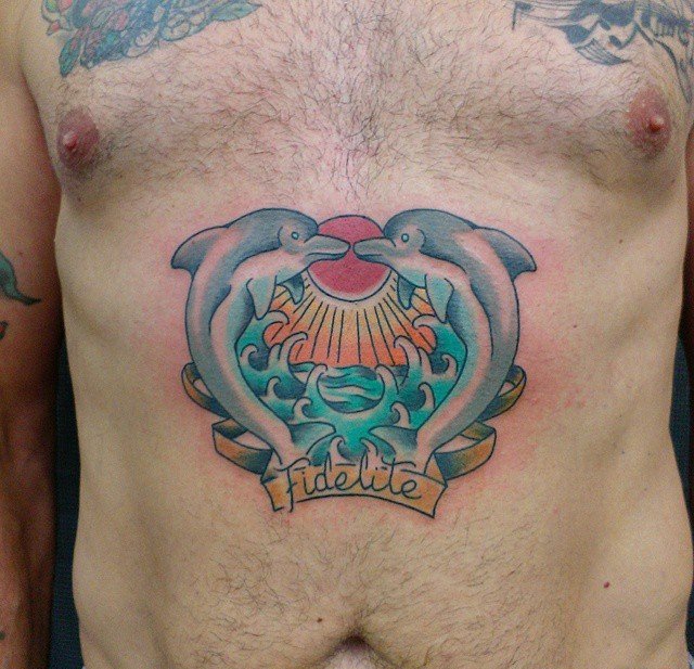 多款可爱的蓝色的现实主义风格纹身海豚纹身动物图案