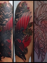 大臂欧美school乌鸦玫瑰纹身图案