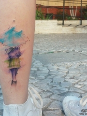 小腿欧美泼墨人物纹身图案