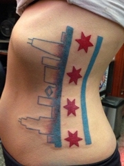 描绘城市标志建筑天际线的纹身图案