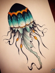 欧美水母水彩泼墨纹身图案手稿