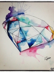 欧美泼墨彩绘几何钻石纹身图案手稿