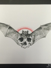 欧美school蝙蝠骷髅点刺纹身图案手稿