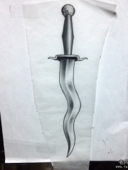 欧美school弯曲度匕首纹身图案手稿