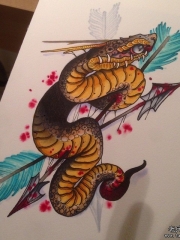 欧美school蛇箭彩色纹身图案手稿