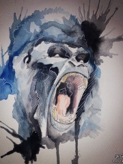 欧美泼墨猩猩头像纹身图案手稿