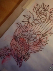 欧美school乌鸦玫瑰纹身图案手稿