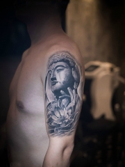 手臂佛像莲花个性纹身图案
