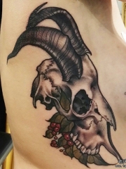 侧肋欧美school羊头骷髅纹身图案