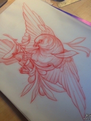 欧美school鸟树枝纹身图案手稿