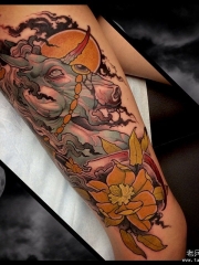 大腿欧美school暗黑系独角兽彩绘纹身图案