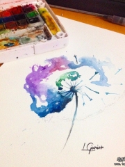 欧美泼墨小清新蒲公英纹身图案手稿