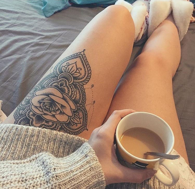 黑色简单个性线条纹身点刺纹身玫瑰花图案大全