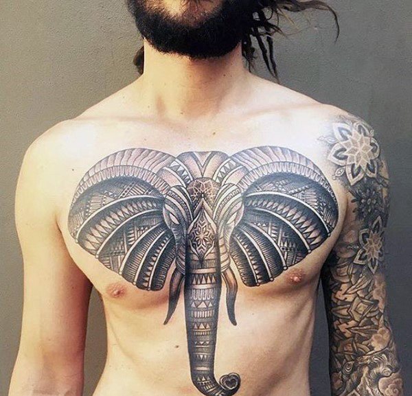 很霸气很精美的正面大象纹身图案