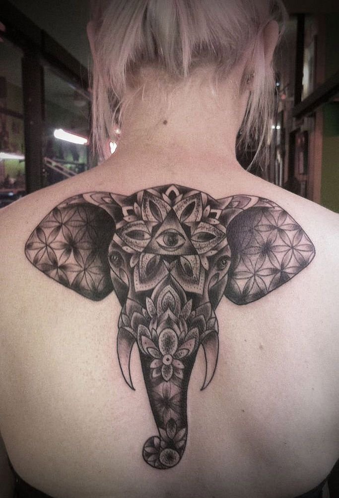 很霸气很精美的正面大象纹身图案