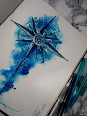 欧美泼墨指南针小清新纹身图案手稿