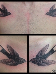 肩部欧美黑灰燕子纹身图案