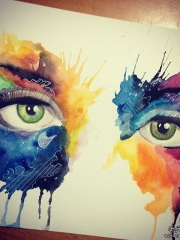 欧美school泼墨眼睛纹身图案手稿