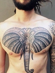 很霸气很精美的正面大象纹身图案