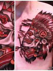 胸部印第安骷髅纹身图案