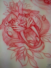 school老虎花卉个性纹身图案手稿