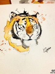 泼墨老虎纹身图案手稿