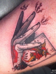 小臂手扑克牌欧美纹身图案