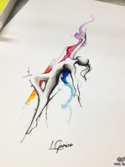 欧美泼墨小清新人像纹身图案手稿