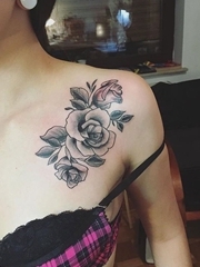 黑色简单个性线条纹身点刺纹身玫瑰花图案大全