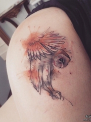 欧美小清新猫头鹰臀部纹身图案