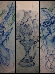 欧美school手眼球蜡烛纹身图案手稿