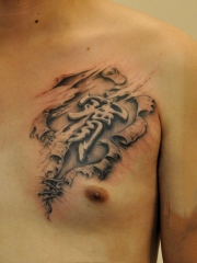 人生至宝，胸部3d汉字个性纹身