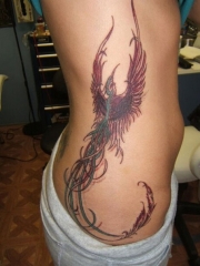美女腰上彩绘凤凰纹身图案