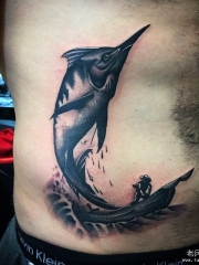 腹部欧美金枪鱼纹身图案