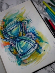 欧美沙漏泼墨彩色纹身图案手稿