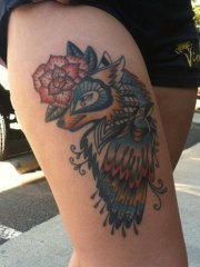 时尚女生大腿动物花朵个性纹身图案