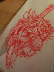 欧美school老虎刀纹身图案手稿
