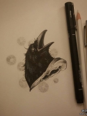 school乌鸦头部纹身图案手稿