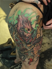 大腿霸气斗战胜佛彩绘纹身图案