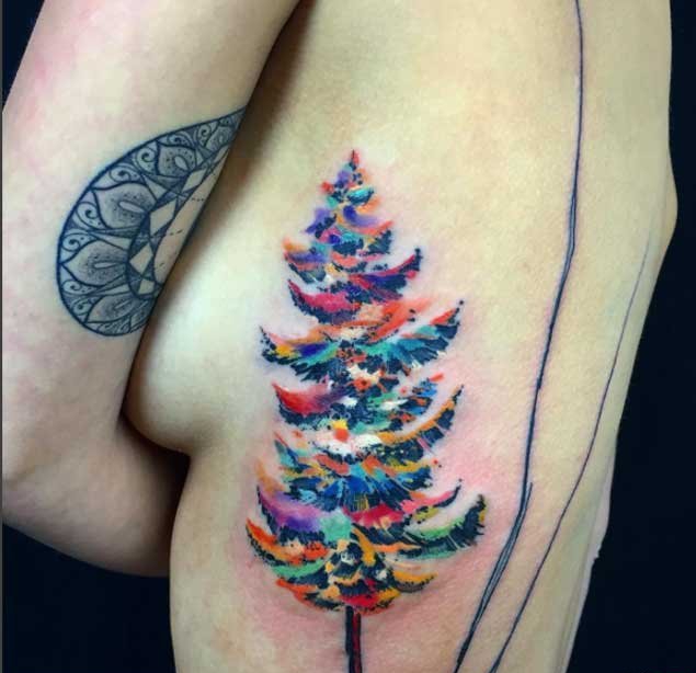 各种漂亮的圣诞树和圣诞老人纹身图案