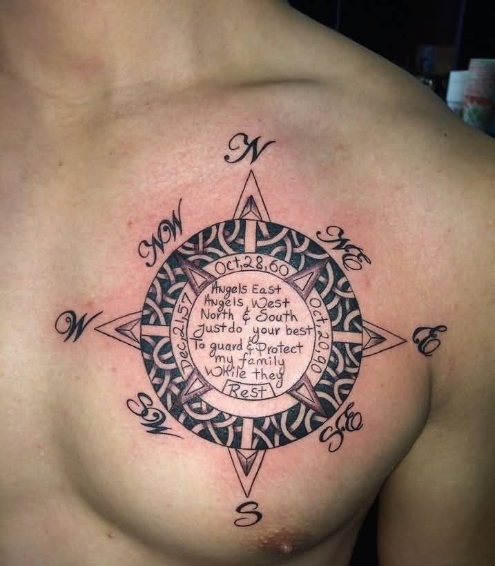 让自己能时刻找到方向的指南针纹身图案